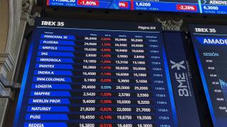 Panel principal del Palacio de la Bolsa de Madrid.