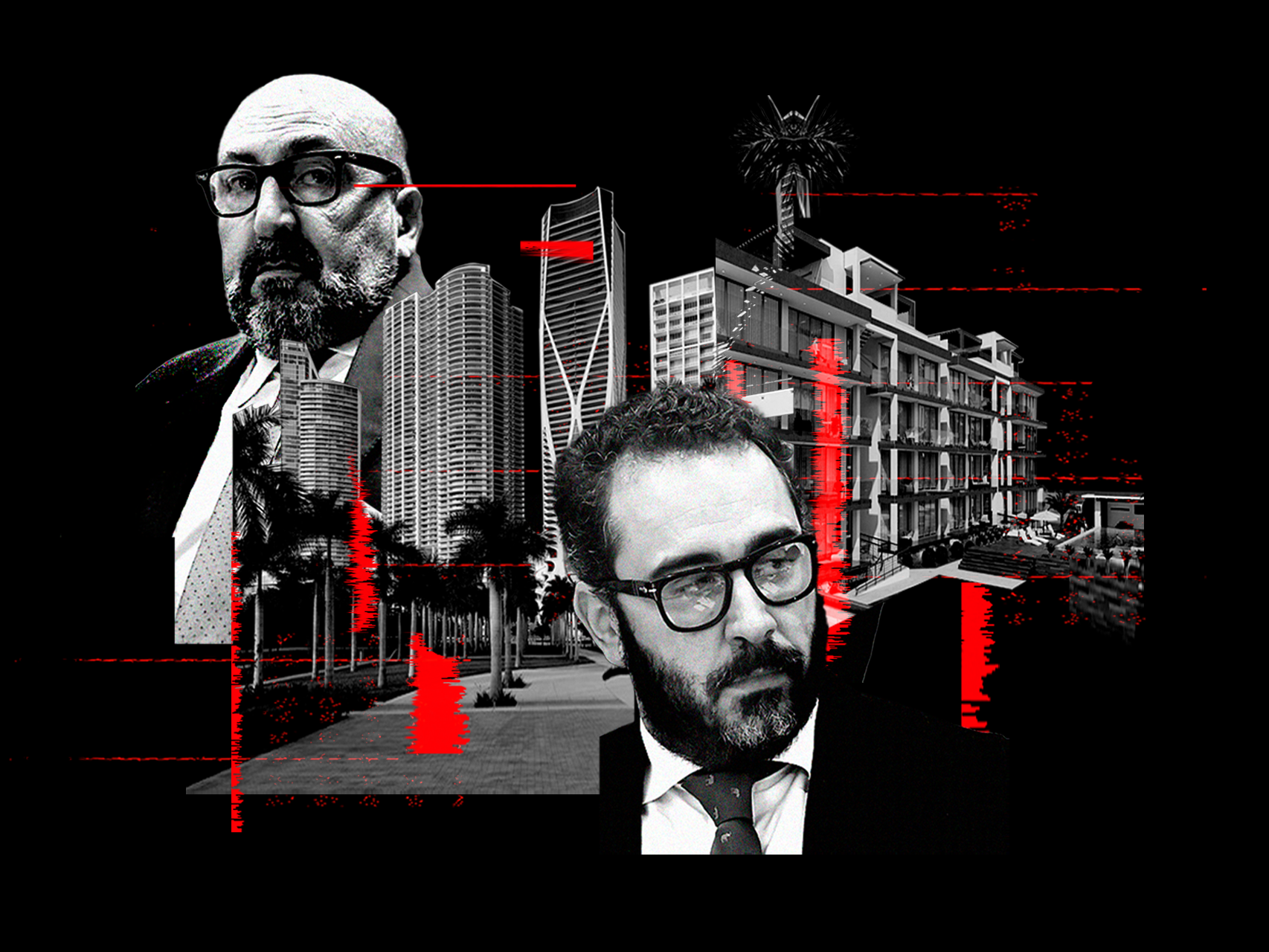 Koldo García Izaguirre y Víctor de Aldama con edificios de Miami (EEUU) y Santo Domingo (República Dominicana) en un fotomontaje.