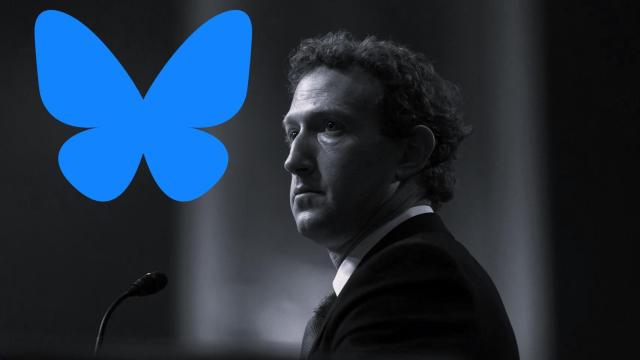 Imagen de archivo de Mark Zuckerberg y el logotipo de Bluesky