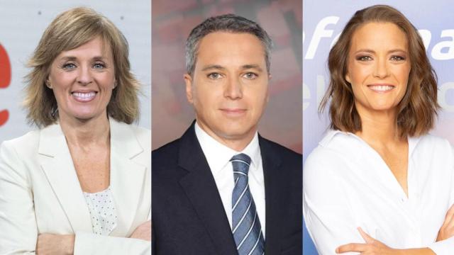 Marta Carazo, Vicente Vallés y María Casado en sus informativos.
