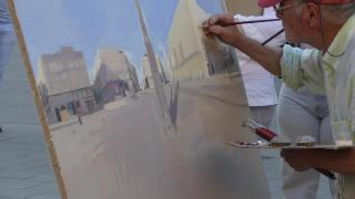 Antonio López pintando en la Puerta del Sol en julio de 2021. Foto: Carlos Teixidor Cadenas