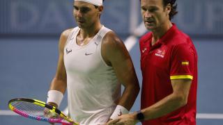 Rafa Nadal y Carlos Moyá, en uno de los entrenamientos de la Copa Davis