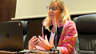 Clara Pérez, inspectora jefe de la UFAM, en una reciente charla del Colegio de Abogados de Zaragoza.