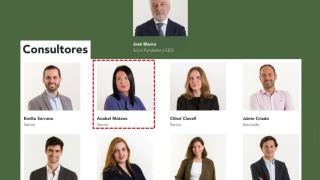 Anabel Mateos en la web de Acento antes de que el lobby borrara su foto y su nombre tras desvelar EL ESPAÑOL las reuniones de José Blanco con Koldo García.