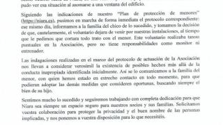 Carta remitida por el centro a los padres de los menores