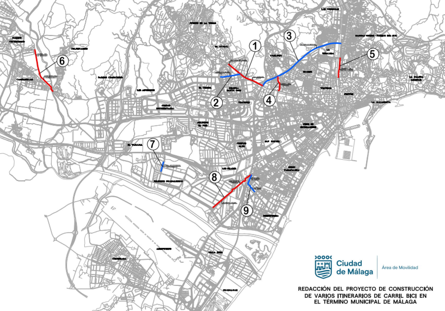 Mapa de Málaga con los nuevos carriles planteados.