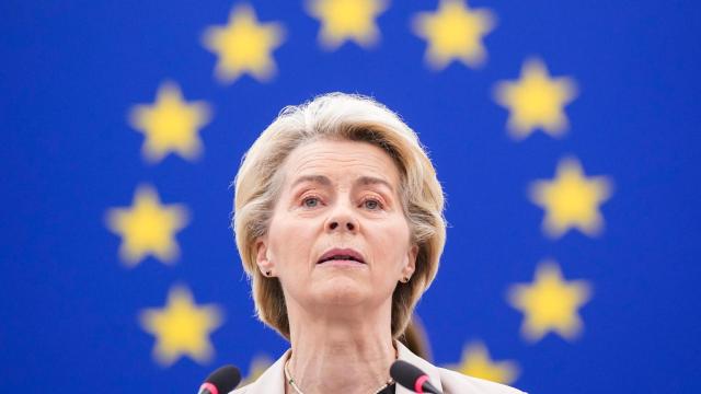 La presidenta de la Comisión, Ursula von der Leyen, durante el discurso de investidura de su equipo la semana pasada en Estrasburgo