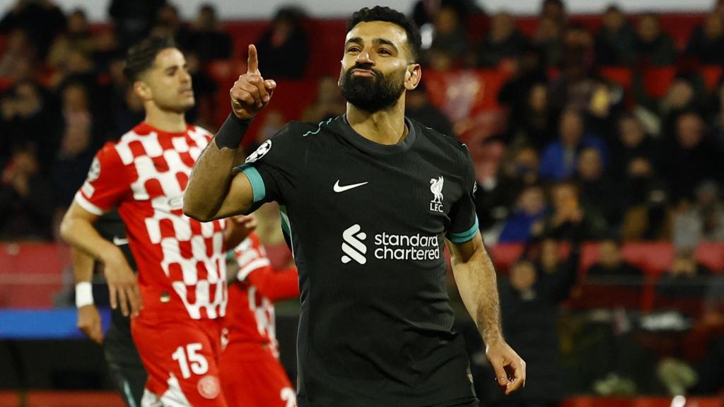 Salah celebra su gol contra el Girona.