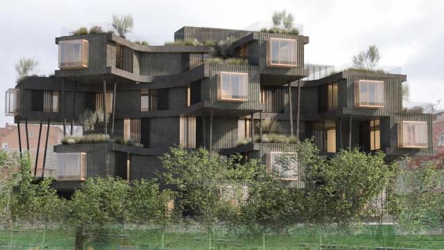 Representación del edificio en López de Hoyos (Madrid) que será reconvertido para uso residencial.