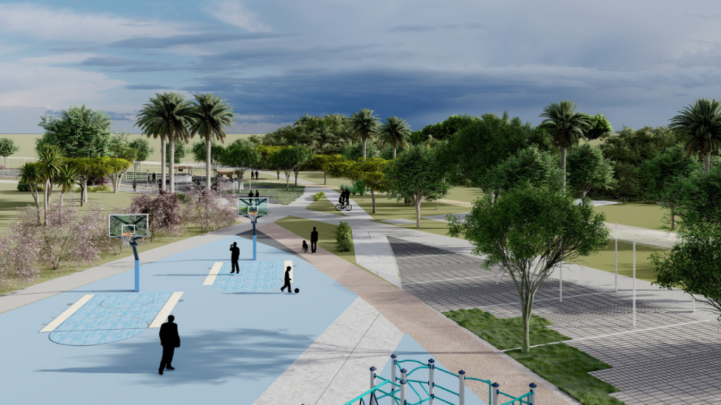 Diseño del gran parque planteado en la calle Frank Capra.