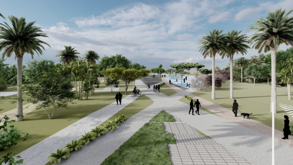 Diseño del gran parque planteado en la calle Frank Capra.