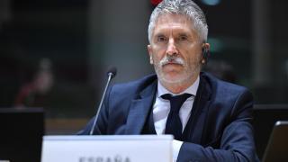 El ministro del Interior, Fernando Grande-Marlaska, durante la reunión de este jueves en Bruselas
