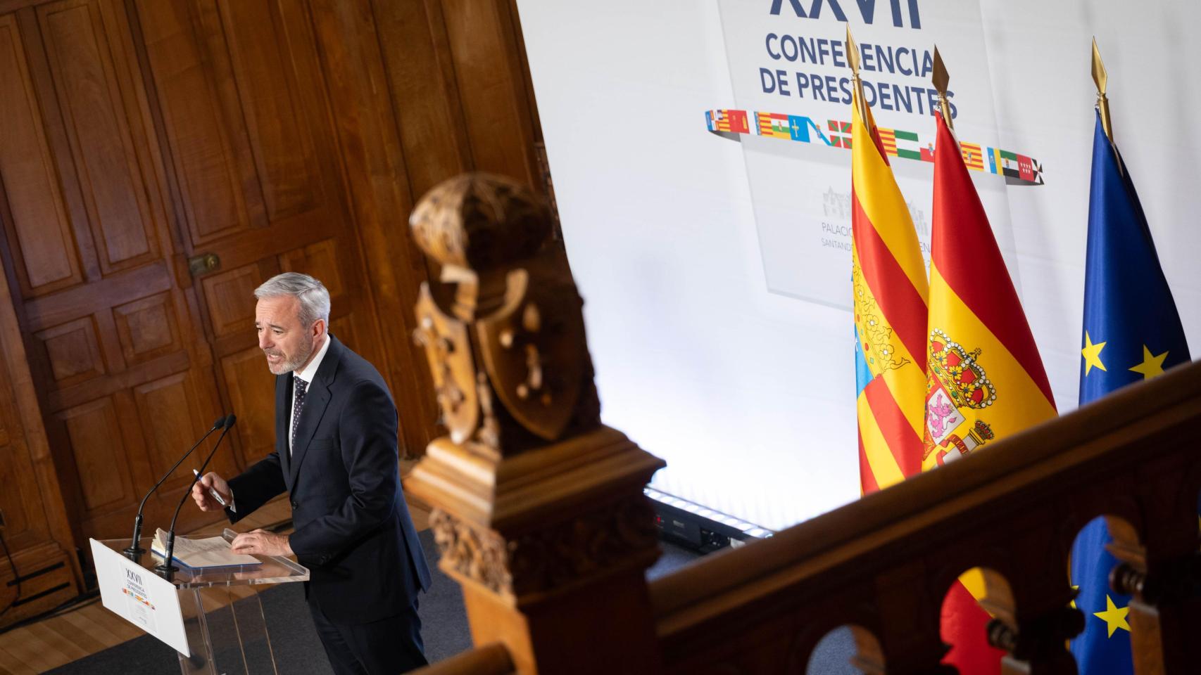 Azcón, durante su comparecencia tras la Conferencia de Presidentes de Santander.