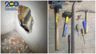 Butron y herramientas empleadoas por el detenido tras el asalto a cinco establecimientos de Alicante. EE