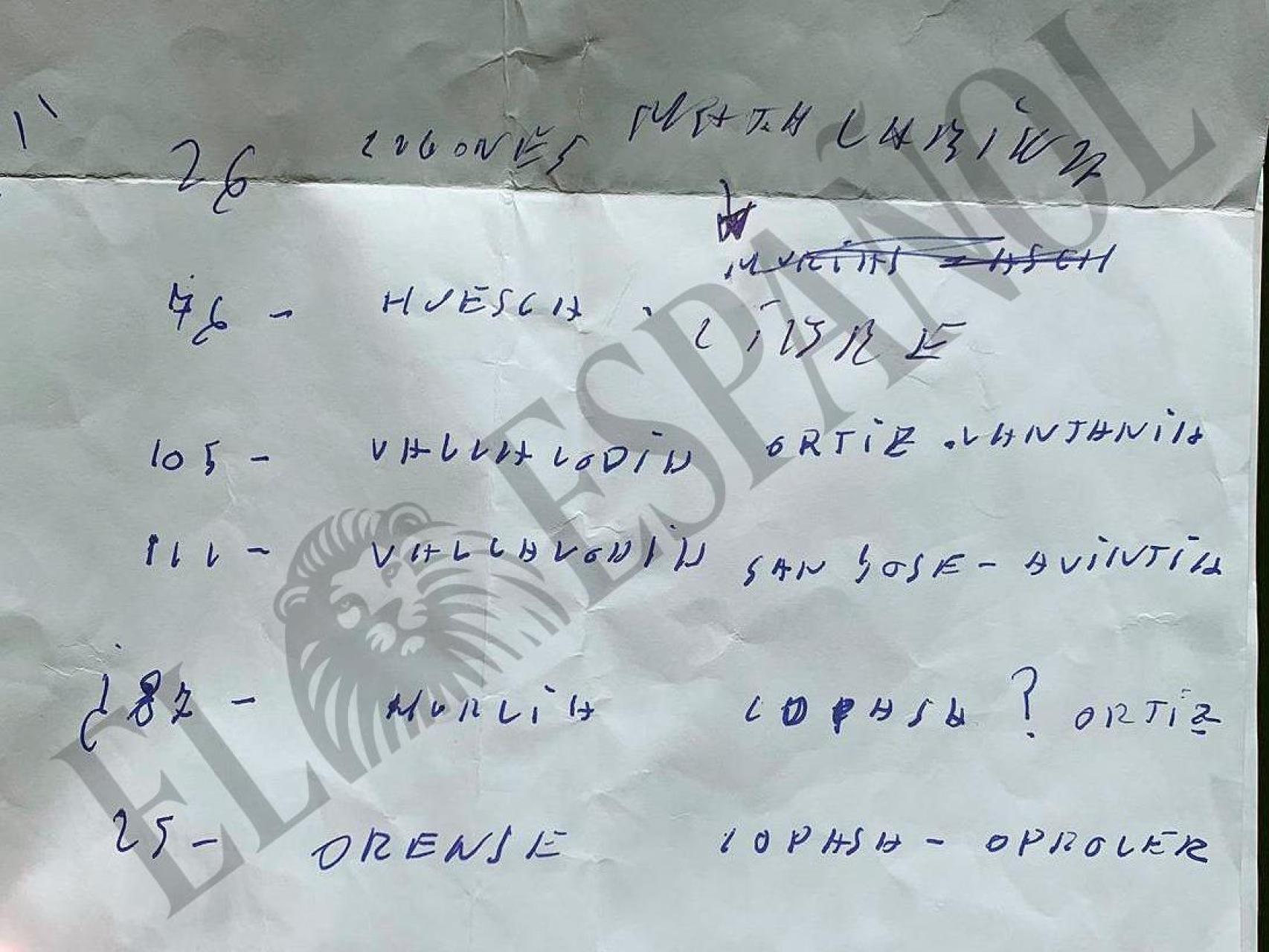 Nota entregada por Aldama al juez del Supremo.