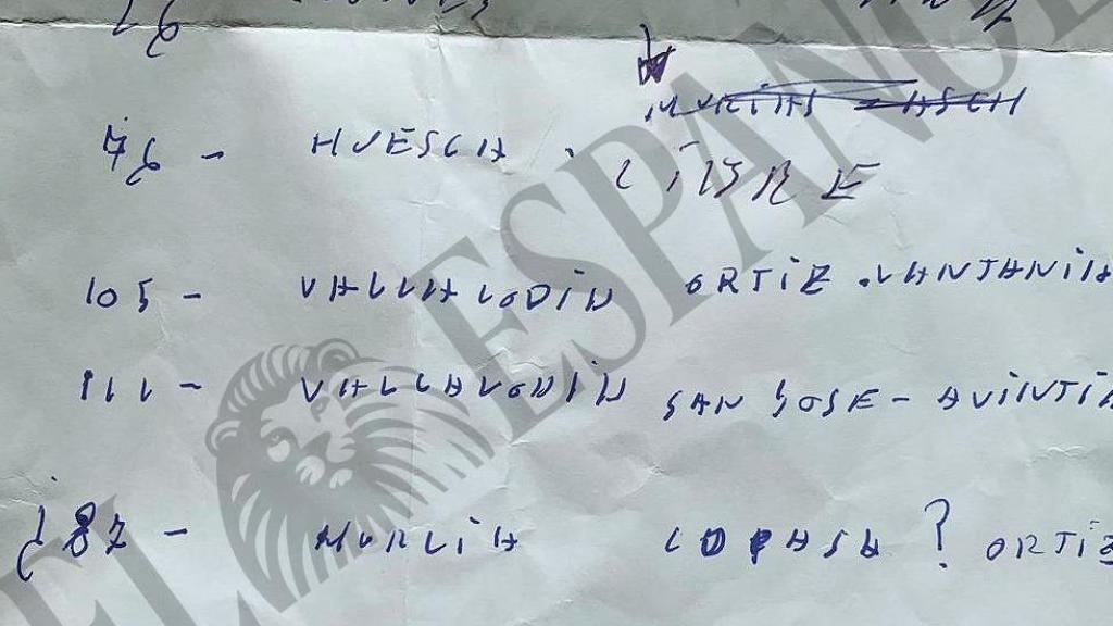 Nota entregada por Aldama al juez del Supremo.