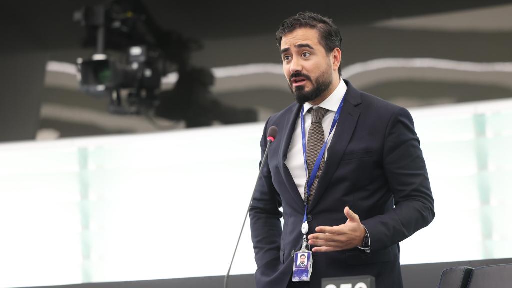 El líder de SALF, Alvise Pérez, durante una intervención ante el pleno de la Eurocámara en Estrasburgo