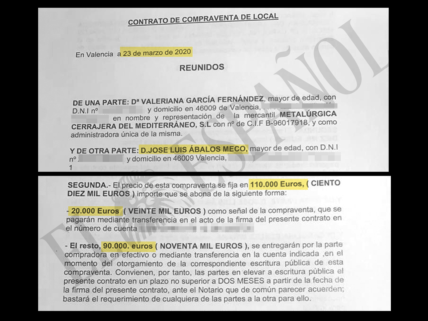 Contrato de la compra de un local en Valencia por Ábalos, que ha sido encontrado por la UCO en el móvil de Aldama.