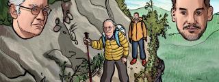 Ilustración de Isak Andic y su hijo Jonathan durante el paseo por el sendero de Les figueretes