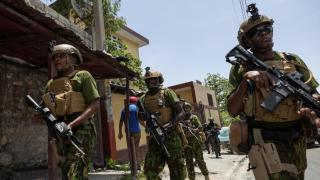 The SWAT unit of the Haitian national police and Kenyan police patrol the streets of Port-au-Prince.