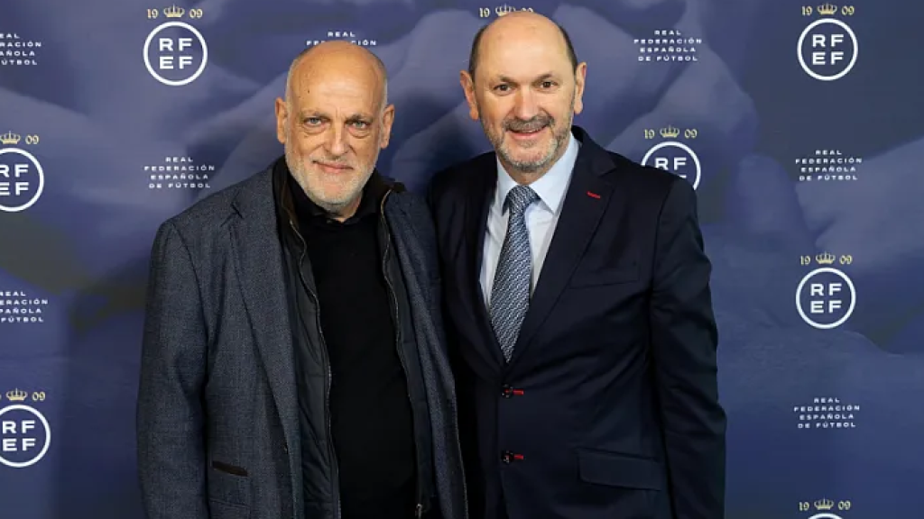 Javier Tebas y Rafael Louzán durante la presentación de la nueva Junta Directiva.