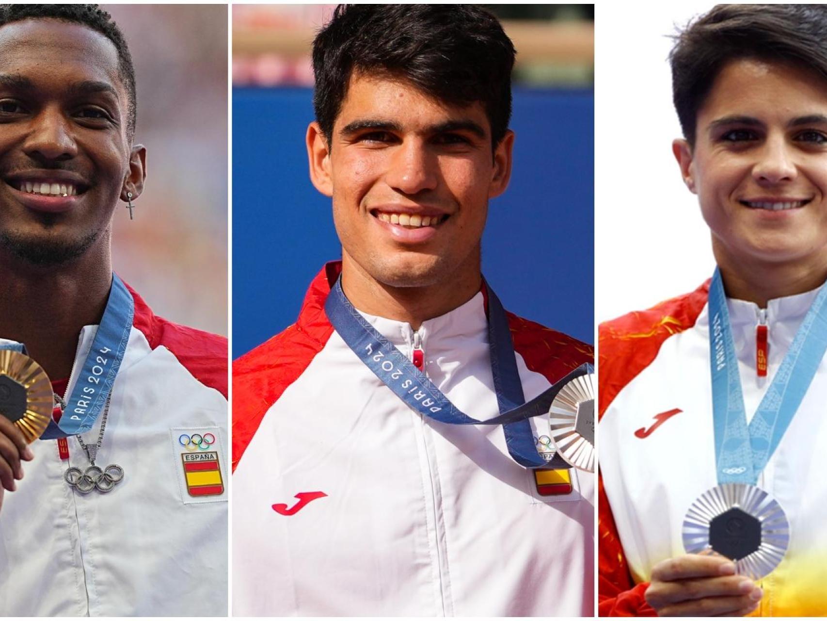 Jordan Díaz, Carlos Alcaraz y María Pérez, con sus medallas en los JJOO de París 2024