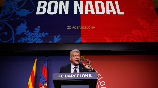 Joan Laporta, durante el discurso de la comida navideña del club para los medios.