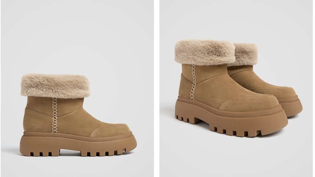 Botines planos piel efecto pelo.