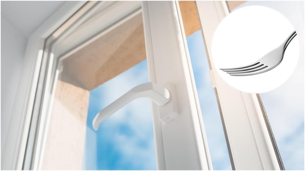 Un collage con una ventana y un tenedor.