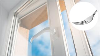 Un collage con una ventana y un tenedor.