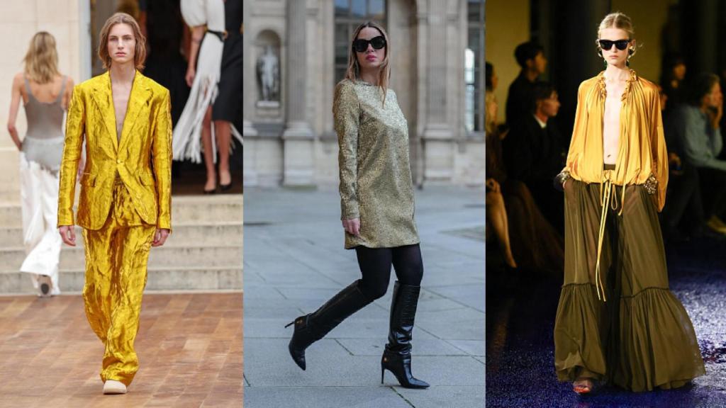 Silueta del desfile primavera-verano 2025 de Gabriela Hearst, del 'street style' y del desfile primavera-verano 2025 de Saint Laurent.