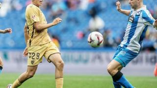 Izan Merino durante el Deportivo de La Coruña vs. Málaga CF de la primera vuelta