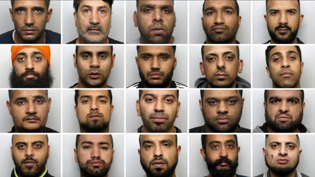 Montaje con algunos de los rostros de los sospechosos detenidos por pertenecer a las grooming gangs que asolaron ciertas regiones de Reino Unido entre los años 90 y los 2000.