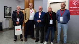 El secretario general de UGT en Castilla y León; Faustino Temprano, el secretario general de la sección sindical de UGT en Unicaja Banco, Rubén Miguel de Andrés, el secretario general de FeSMC, Antonio Oviedo, y el presidente del Consejo Económico y Social, Enrique Cabero, participan en el III Congreso Ordinario de la Sección Sindical Estatal de UGT Unicaja