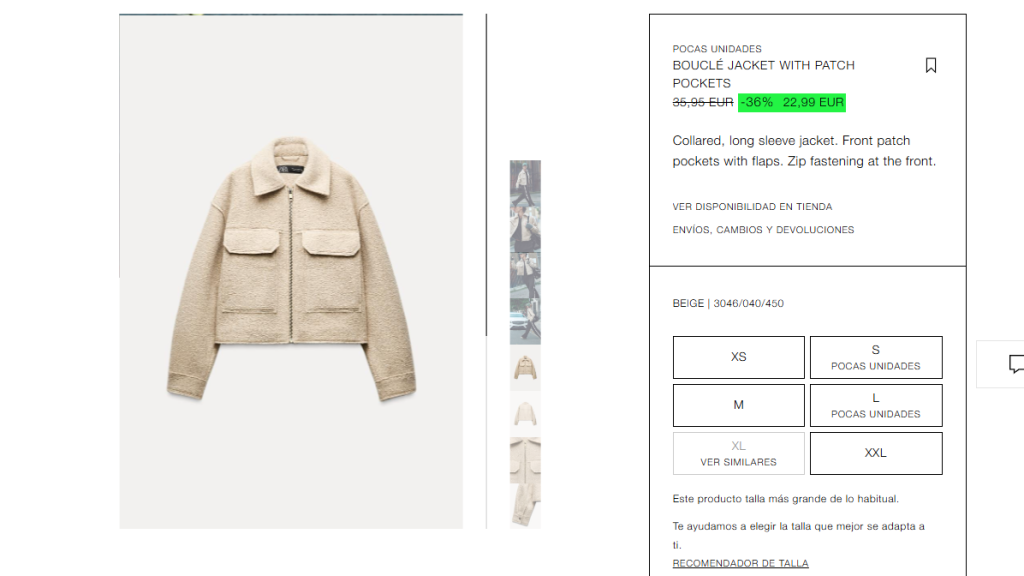 Chaqueta Zara. Ref. 3046/040/450