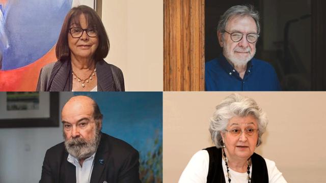 De izda a dcha y de arriba abajo: Rosa Conde, Juan Luis Cebrián, Antonio Resines y Teresa Freixes.
