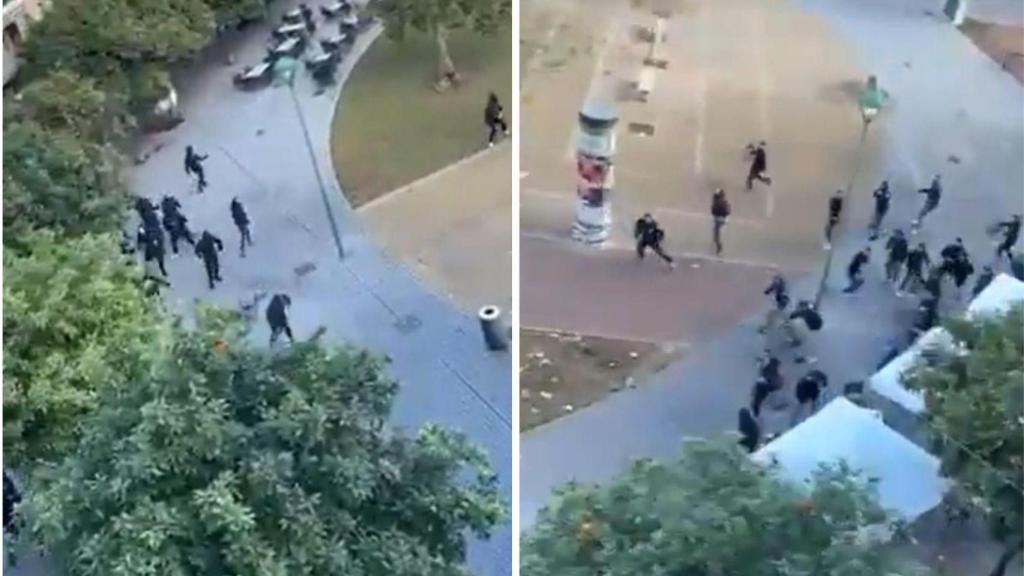 Imágenes de la batalla campal entre los ultras del Córdoba y el Almería.