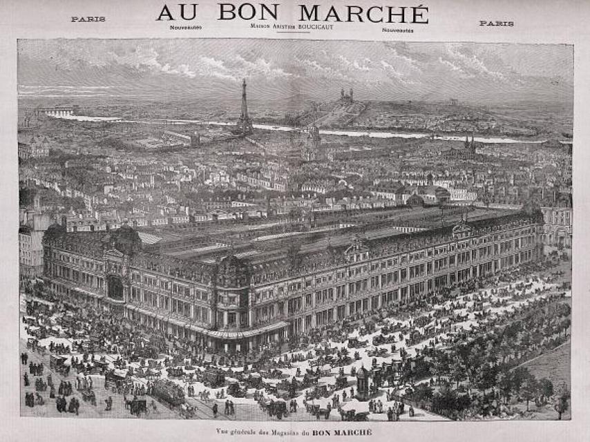 Ilustración de Au Bon Marché, publicada el álbum de de la Compagnie des Messageries Maritime, en 1894.