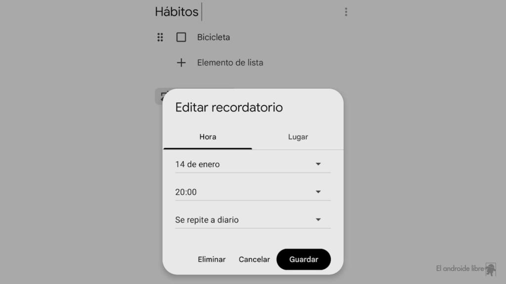 Recordatorio en Google Keep