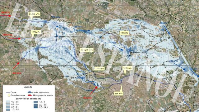 Predicción de los ingenieros de Typsa en 2010 de las inundaciones junto al barranco del Poyo. EE