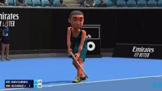 Imagen del partido de Alcaraz con la visión del Wii Sports.