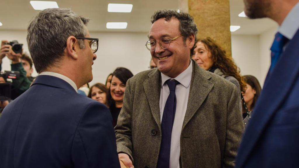 Bolaños junto al fiscal general del Estado, Álvaro García Ortiz, este miércoles en un acto en Madrid.
