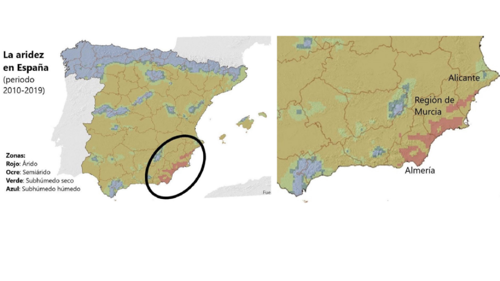 Distribución de las tierras áridas y semiáridas en el Sureste Peninsular.