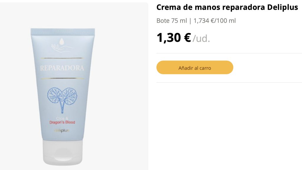 Crema de manos reparadora Deliplus.