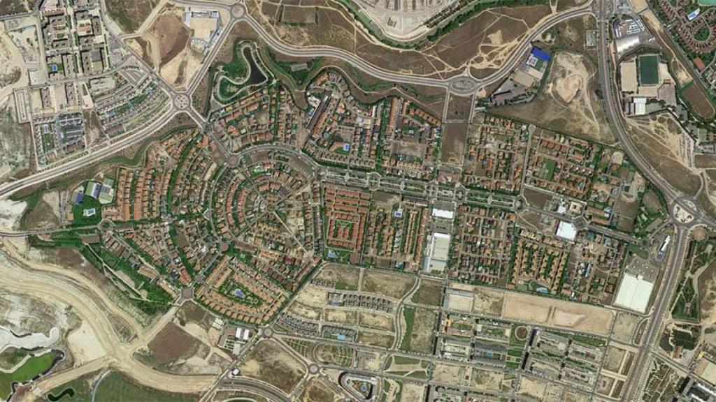 Vista aérea del barrio zaragozano de Montecanal.