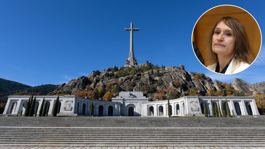 Imagen de archivo del Valle de los Caídos junto a una fotografía de la consejera de Educación de la Junta de Castilla y León, Rocío Lucas