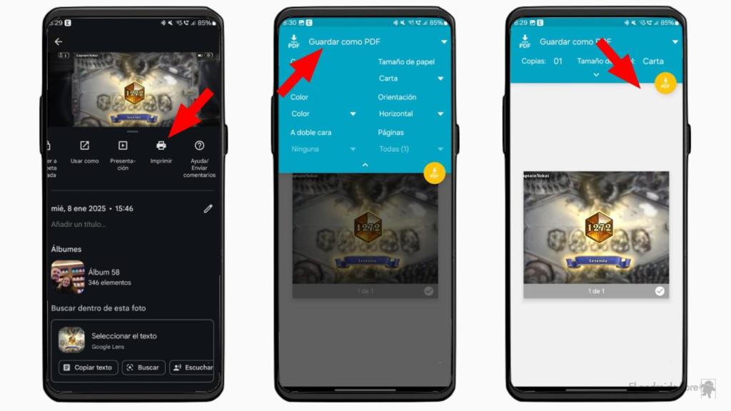 Imprimiendo un PDF desde Google Fotos