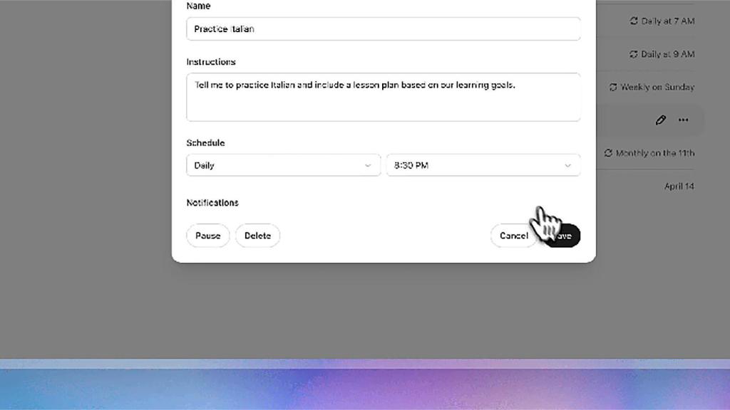 Los recordatorios en ChatGPT