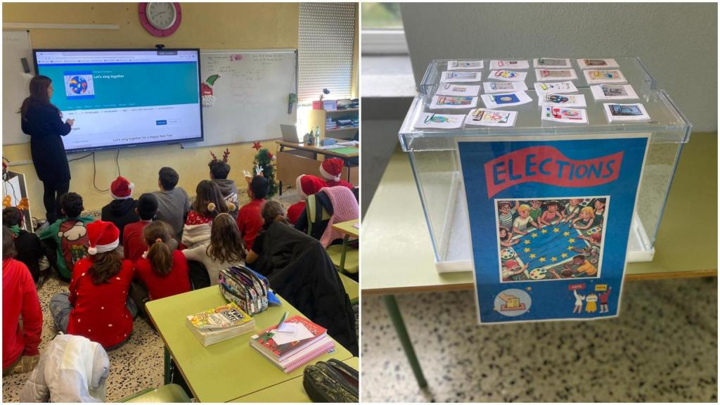 Realizando actividades del proyecto en el CEIP Plurilingüe de Tarrío