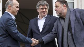 Oriol Junqueras, Carles Puigdemont y Jordi Turull este jueves en Waterloo (Bélgica).
